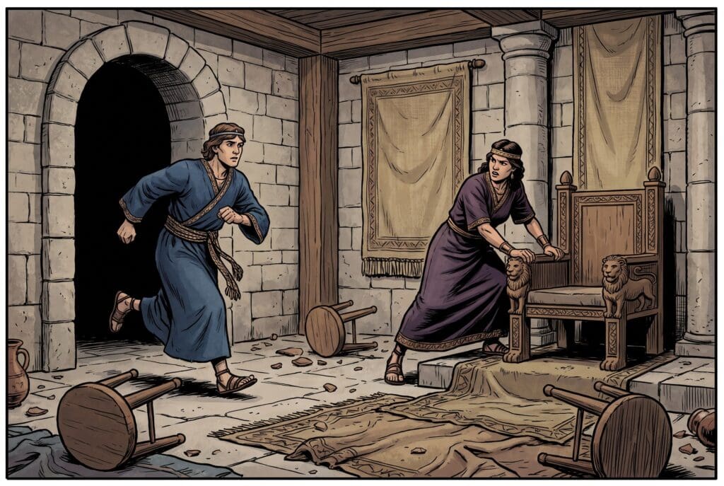 Comic book style illustration depicting a scene from 2 Kings chapter 15