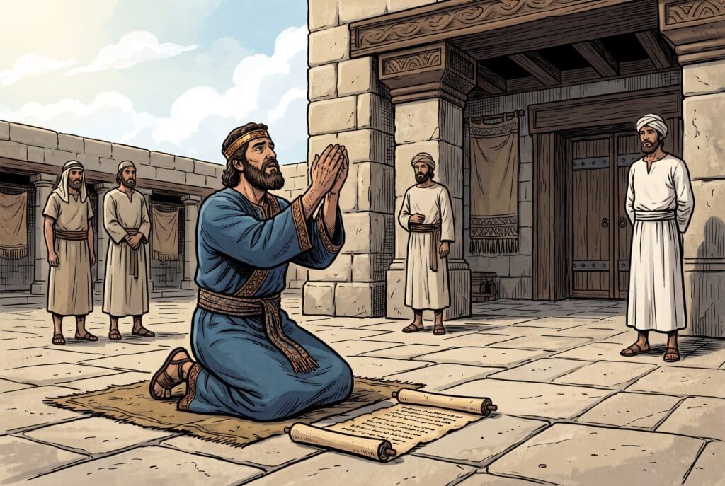 Comic book style illustration depicting a scene from 2 Kings chapter 19