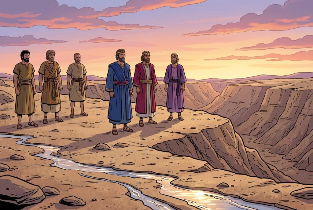 Comic book style illustration depicting a scene from 2 Kings chapter 3
