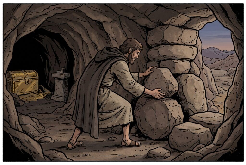 Comic book style illustration depicting a scene from 2 Maccabees chapter 2