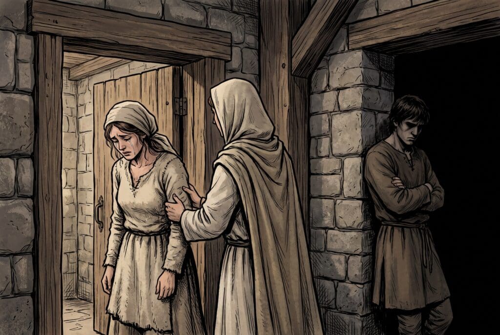 Comic book style illustration depicting a scene from 2 Samuel chapter 13