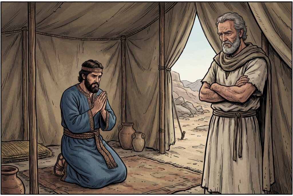 Comic book style illustration depicting a scene from 2 Samuel chapter 7