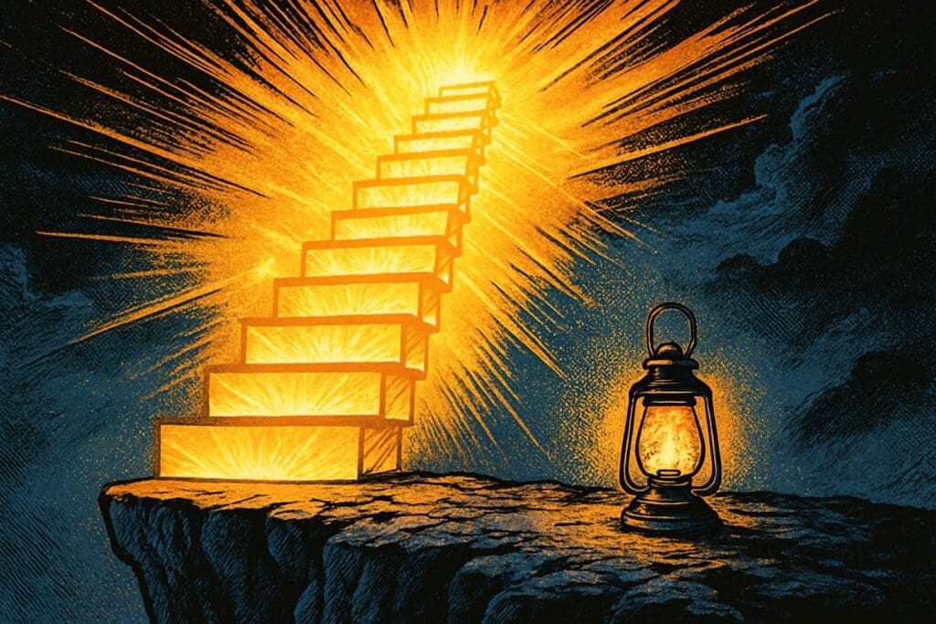 Comic book style illustration depicting a scene from 2 Peter chapter 1