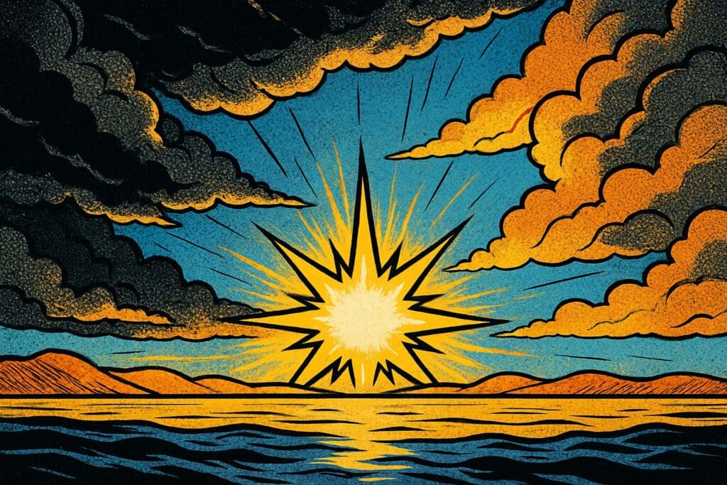 Comic book style illustration depicting a scene from 2 Peter chapter 3