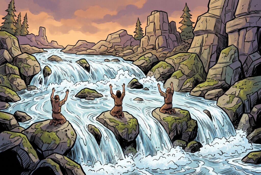 Comic book style illustration depicting a scene from Amos chapter 5