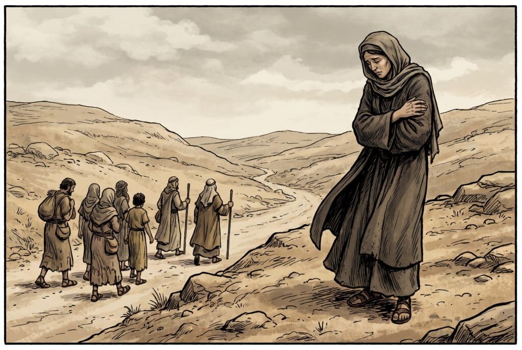 Comic book style illustration depicting a scene from Baruch chapter 4