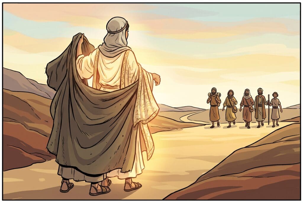 Comic book style illustration depicting a scene from Baruch chapter 5