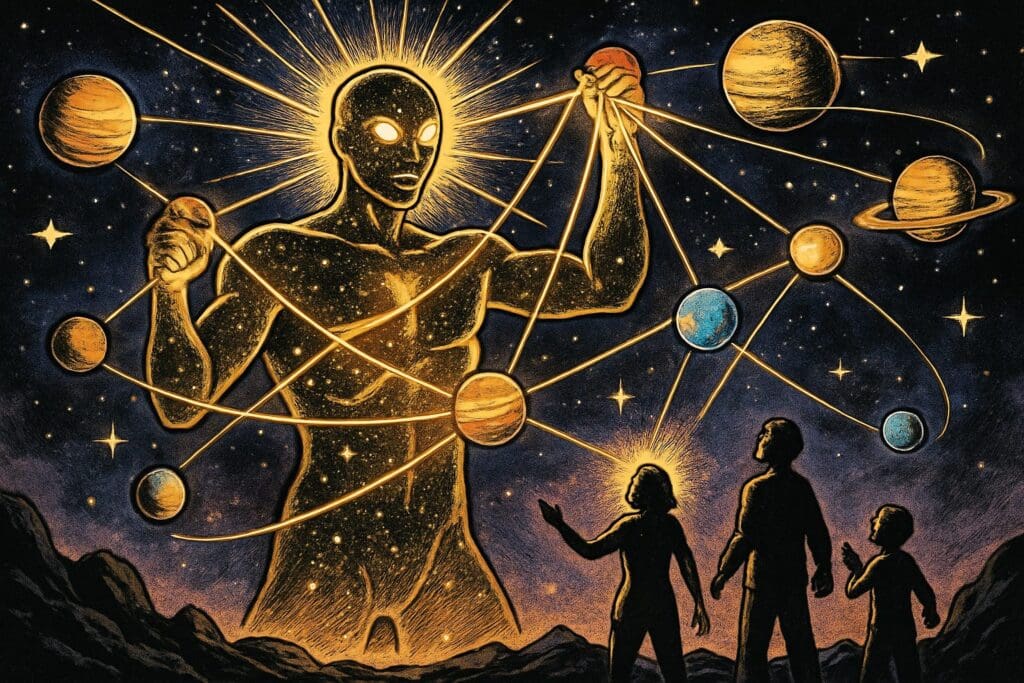 Comic book style illustration depicting a scene from Colossians chapter 1