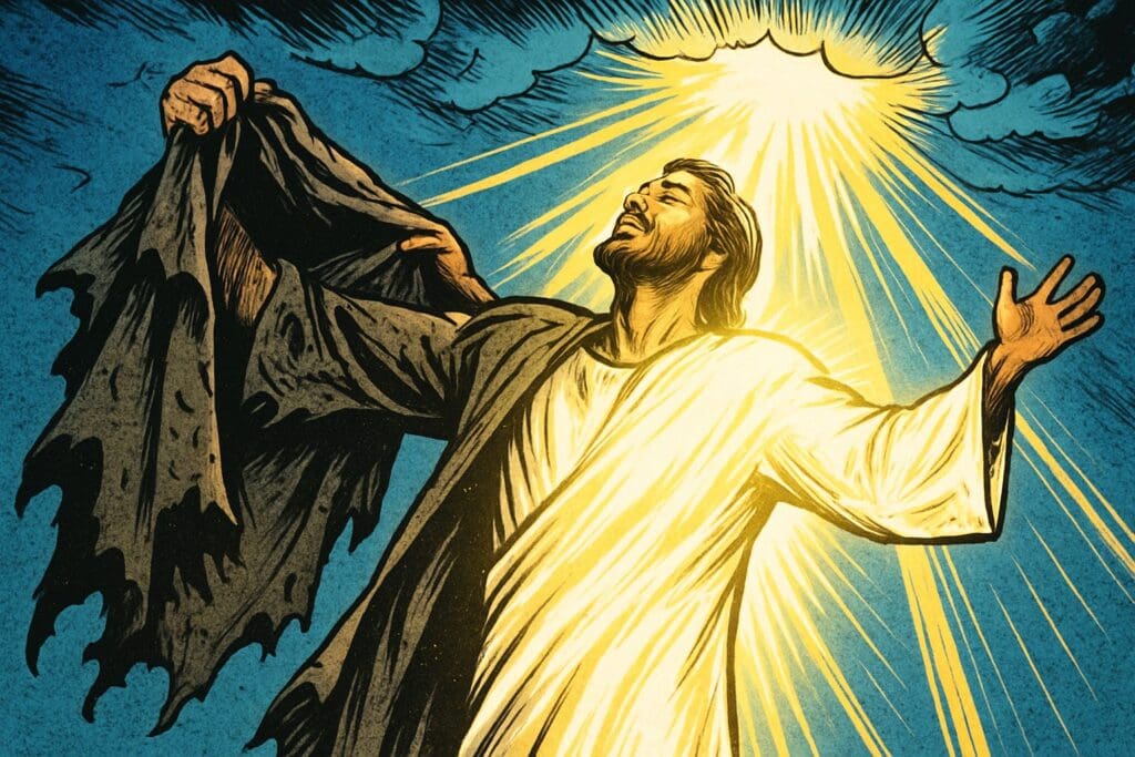 Comic book style illustration depicting a scene from Colossians chapter 3