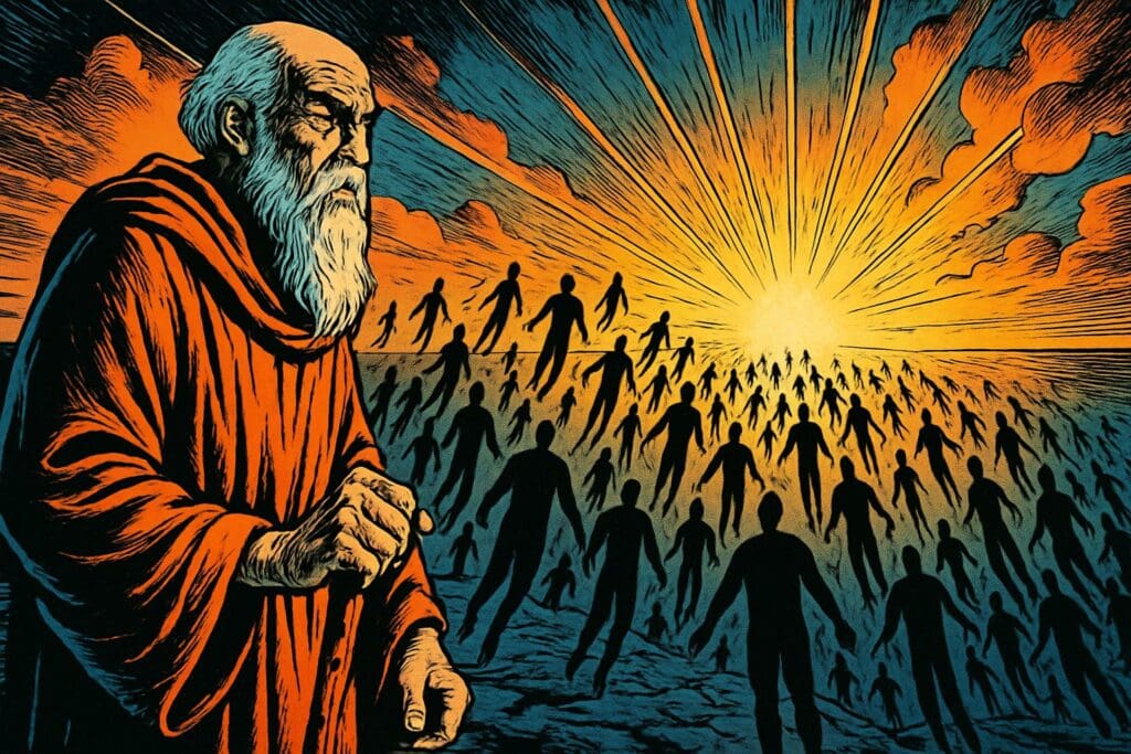 Comic book style illustration depicting a scene from Daniel chapter 12