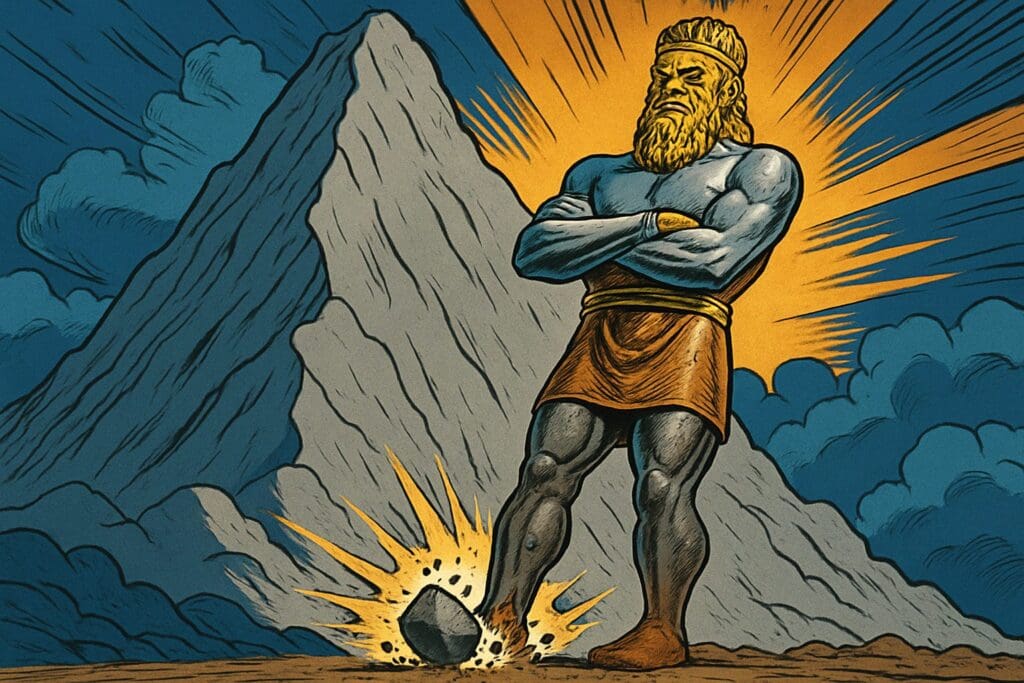Comic book style illustration depicting a scene from Daniel chapter 2