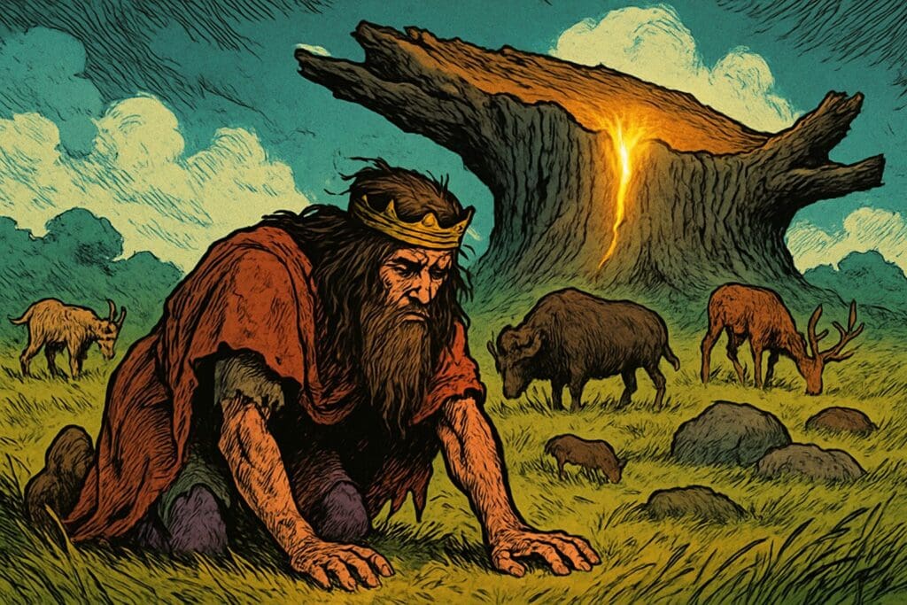 Comic book style illustration depicting a scene from Daniel chapter 4