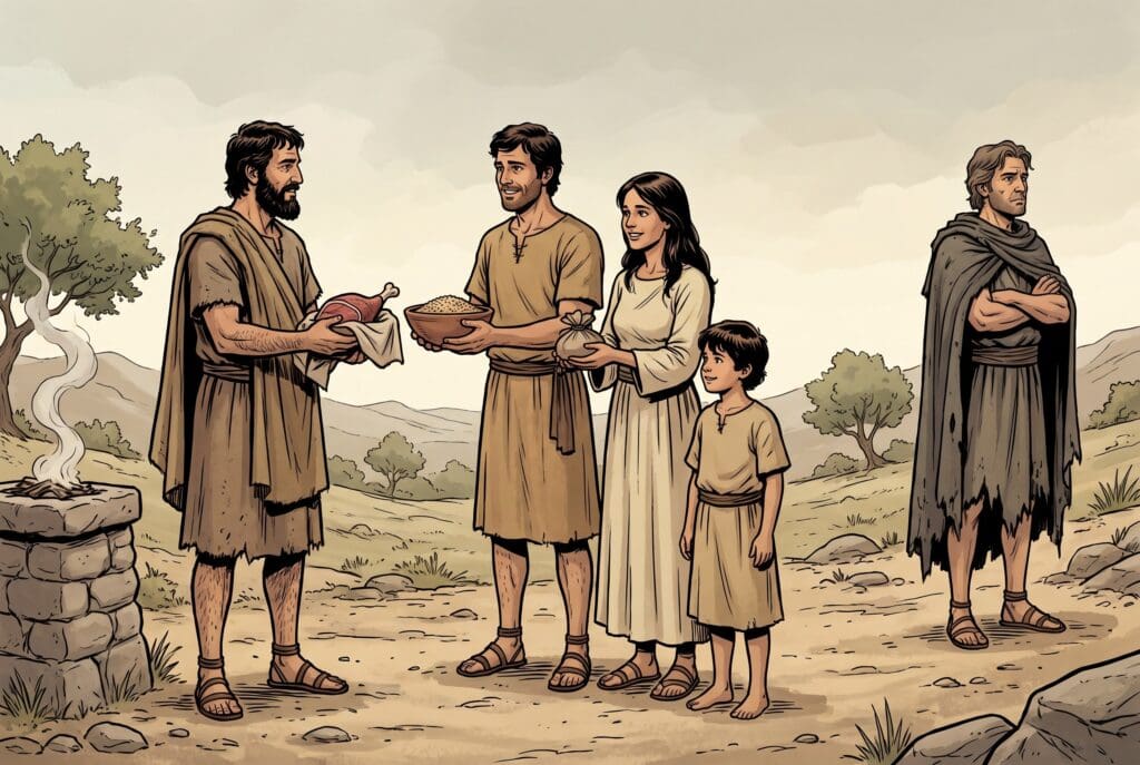 Comic book style illustration depicting a scene from Deuteronomy chapter 18