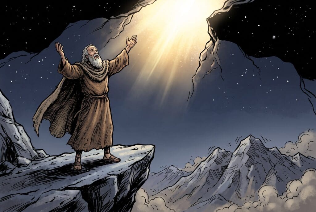 Comic book style illustration depicting a scene from Enoch chapter 1
