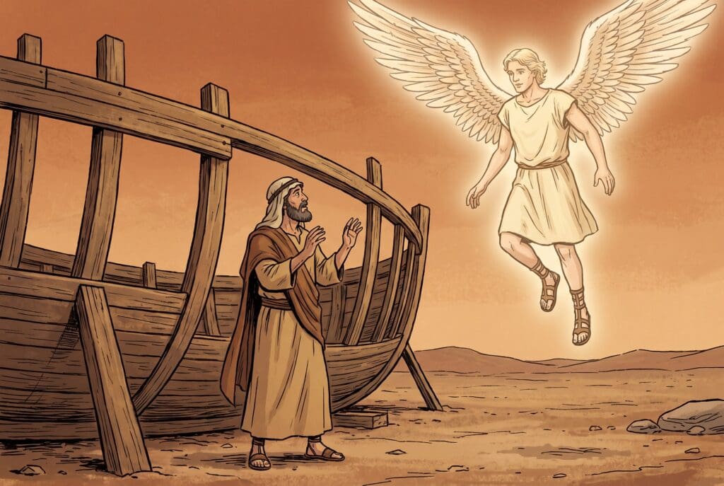 Comic book style illustration depicting a scene from Enoch chapter 10