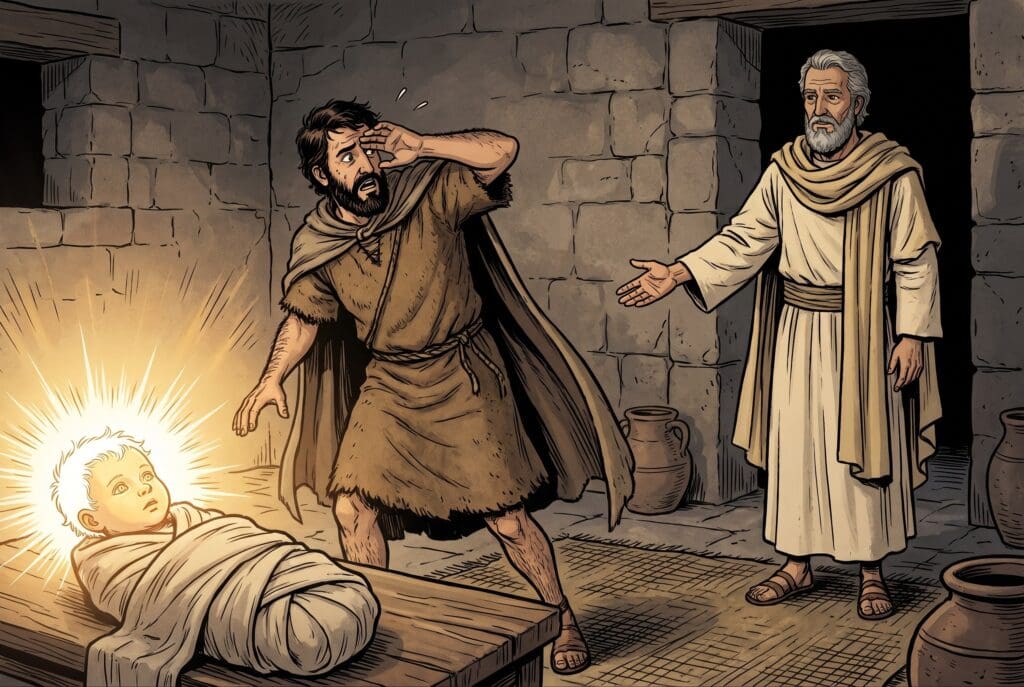 Comic book style illustration depicting a scene from Enoch chapter 106