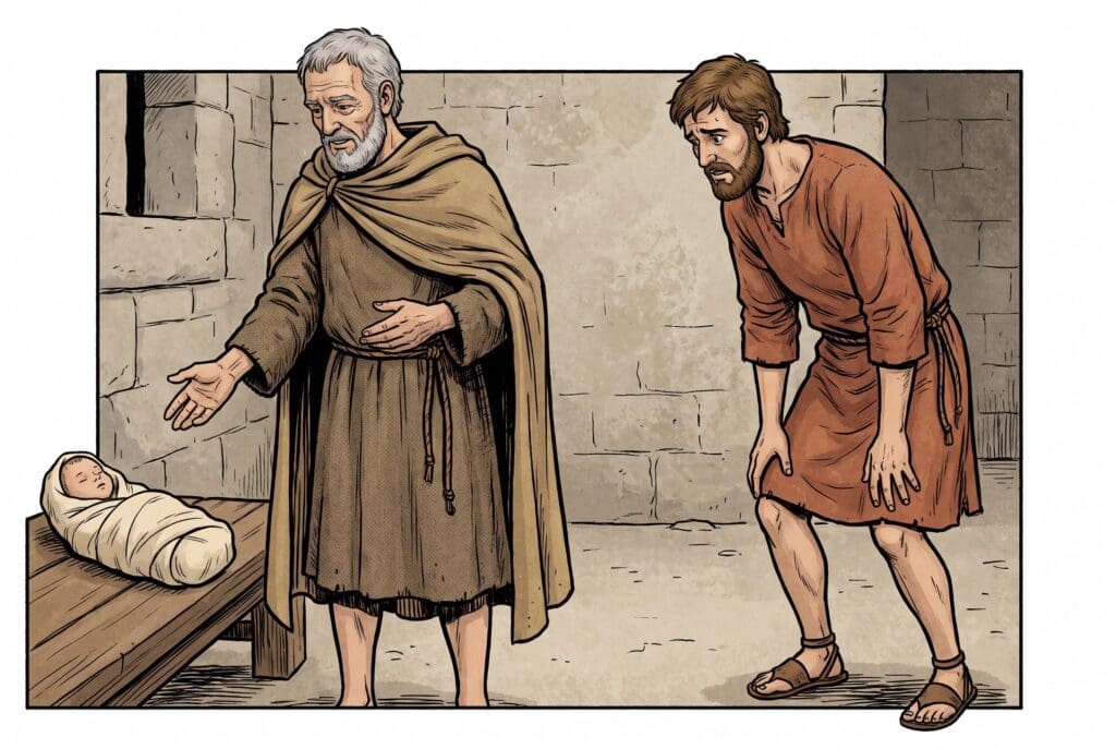 Comic book style illustration depicting a scene from Enoch chapter 107