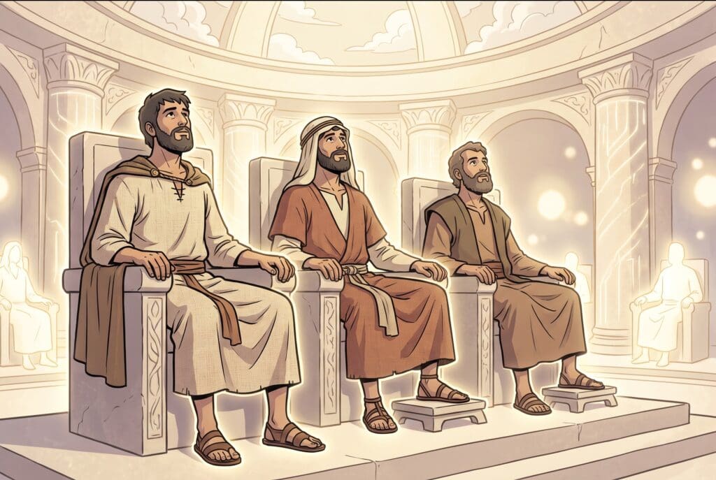 Comic book style illustration depicting a scene from Enoch chapter 108