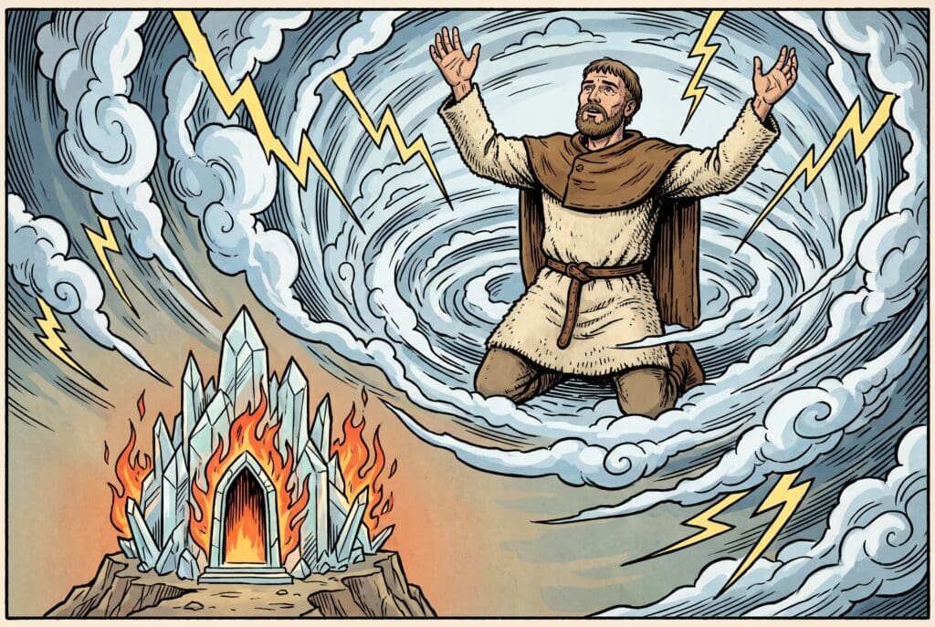 Comic book style illustration depicting a scene from Enoch chapter 14