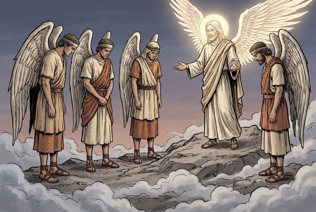 Comic book style illustration depicting a scene from Enoch chapter 15
