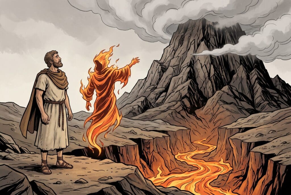 Comic book style illustration depicting a scene from Enoch chapter 17