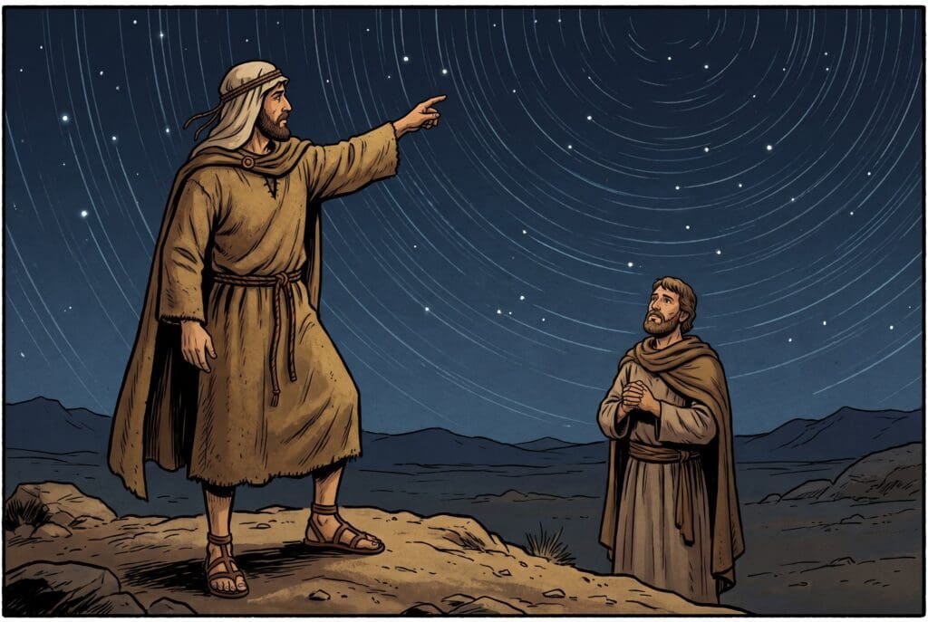 Comic book style illustration depicting a scene from Enoch chapter 2
