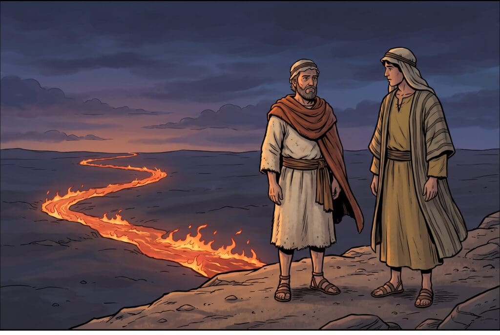 Comic book style illustration depicting a scene from Enoch chapter 23