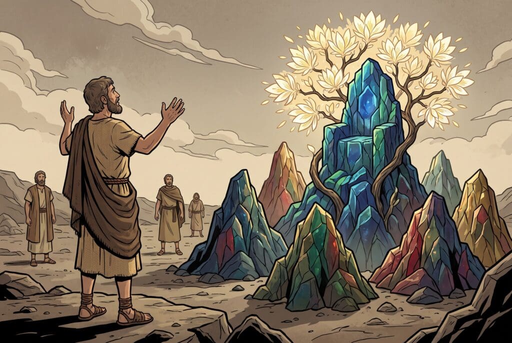 Comic book style illustration depicting a scene from Enoch chapter 24