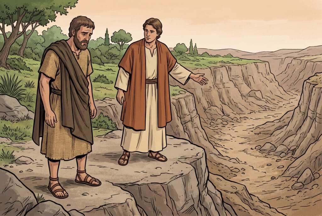 Comic book style illustration depicting a scene from Enoch chapter 27