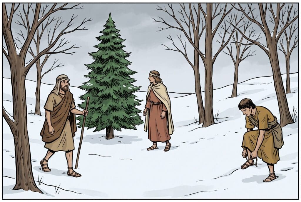 Comic book style illustration depicting a scene from Enoch chapter 3