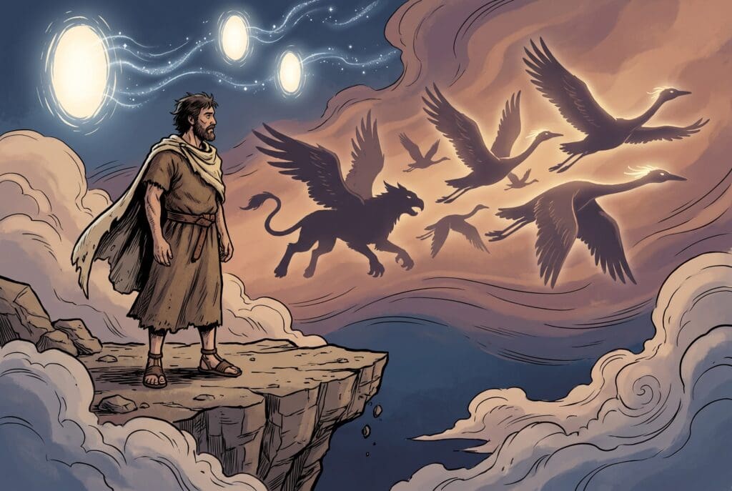 Comic book style illustration depicting a scene from Enoch chapter 33