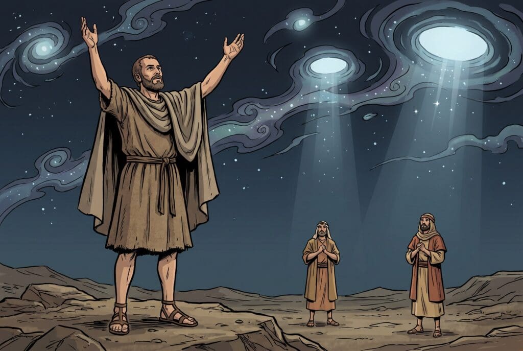 Comic book style illustration depicting a scene from Enoch chapter 36