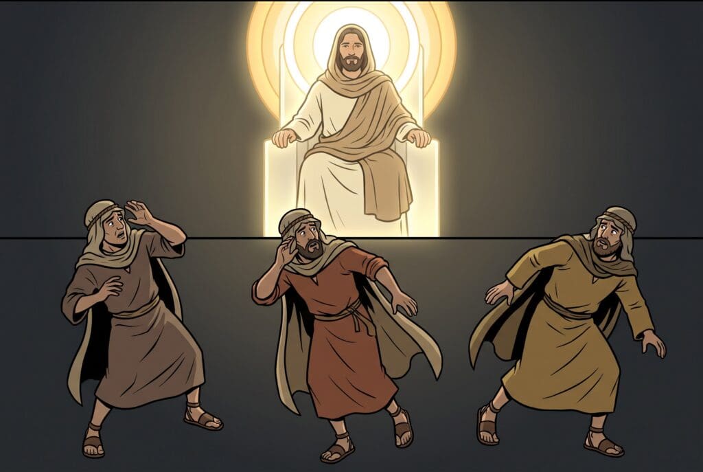 Comic book style illustration depicting a scene from Enoch chapter 38