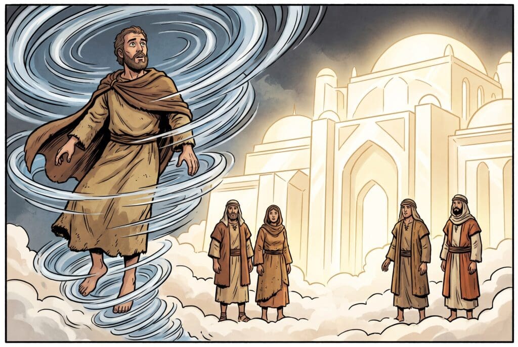 Comic book style illustration depicting a scene from Enoch chapter 39