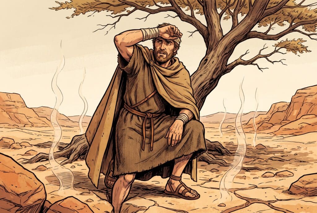 Comic book style illustration depicting a scene from Enoch chapter 4