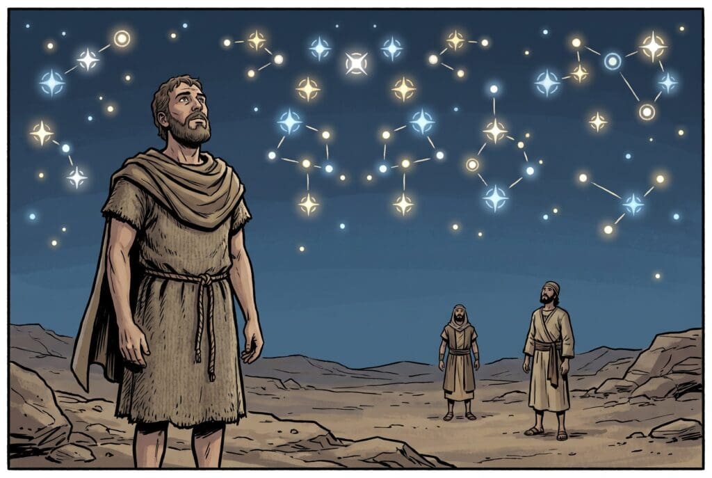 Comic book style illustration depicting a scene from Enoch chapter 43
