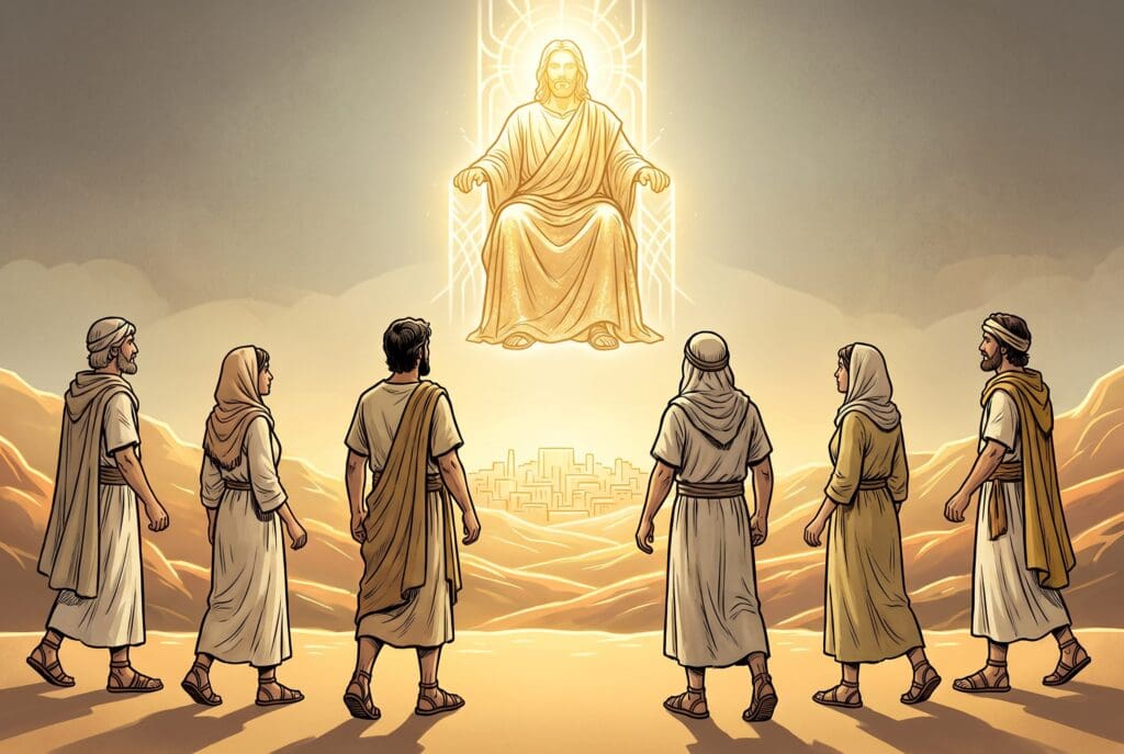 Comic book style illustration depicting a scene from Enoch chapter 45