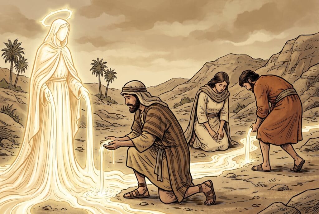 Comic book style illustration depicting a scene from Enoch chapter 48