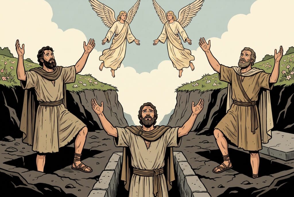 Comic book style illustration depicting a scene from Enoch chapter 51
