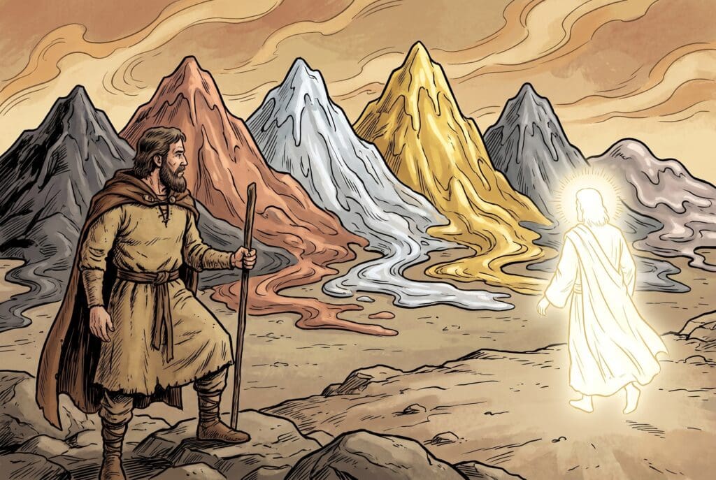 Comic book style illustration depicting a scene from Enoch chapter 52