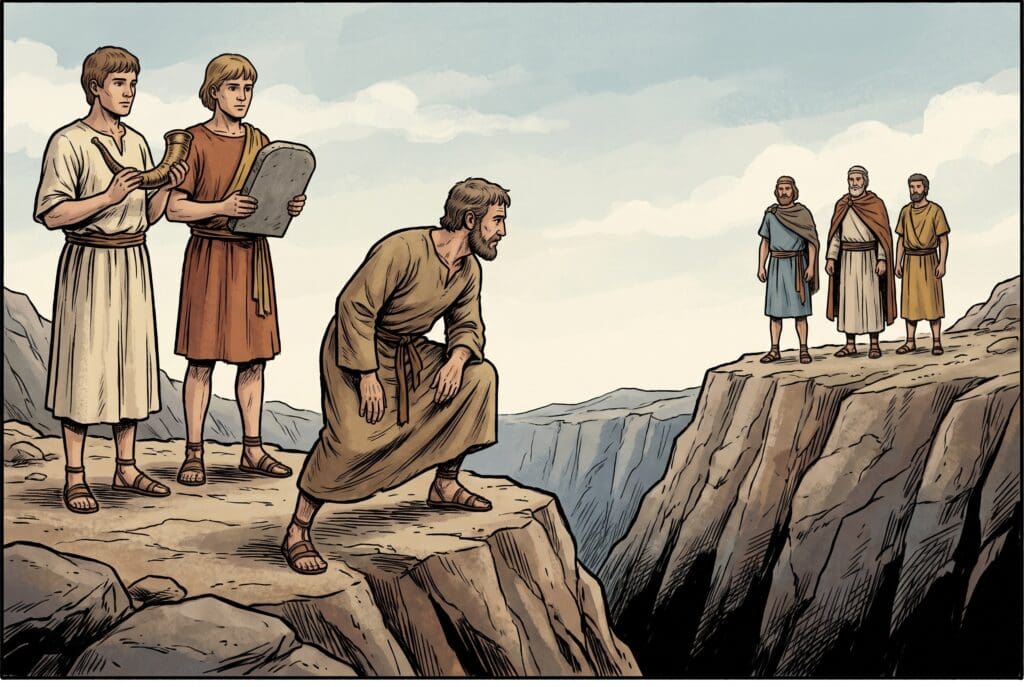 Comic book style illustration depicting a scene from Enoch chapter 53