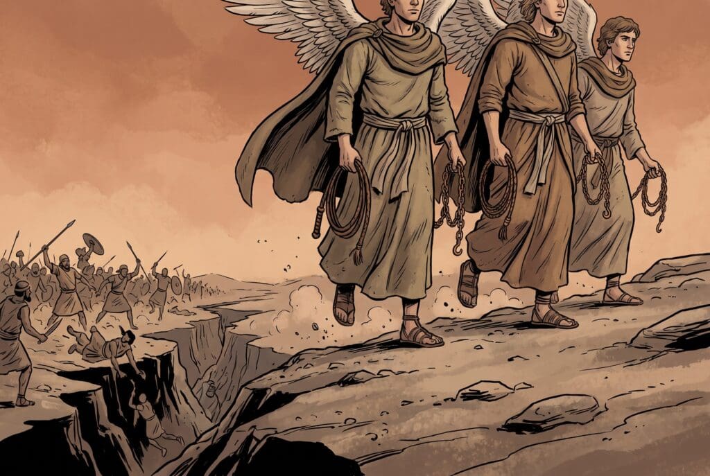 Comic book style illustration depicting a scene from Enoch chapter 56
