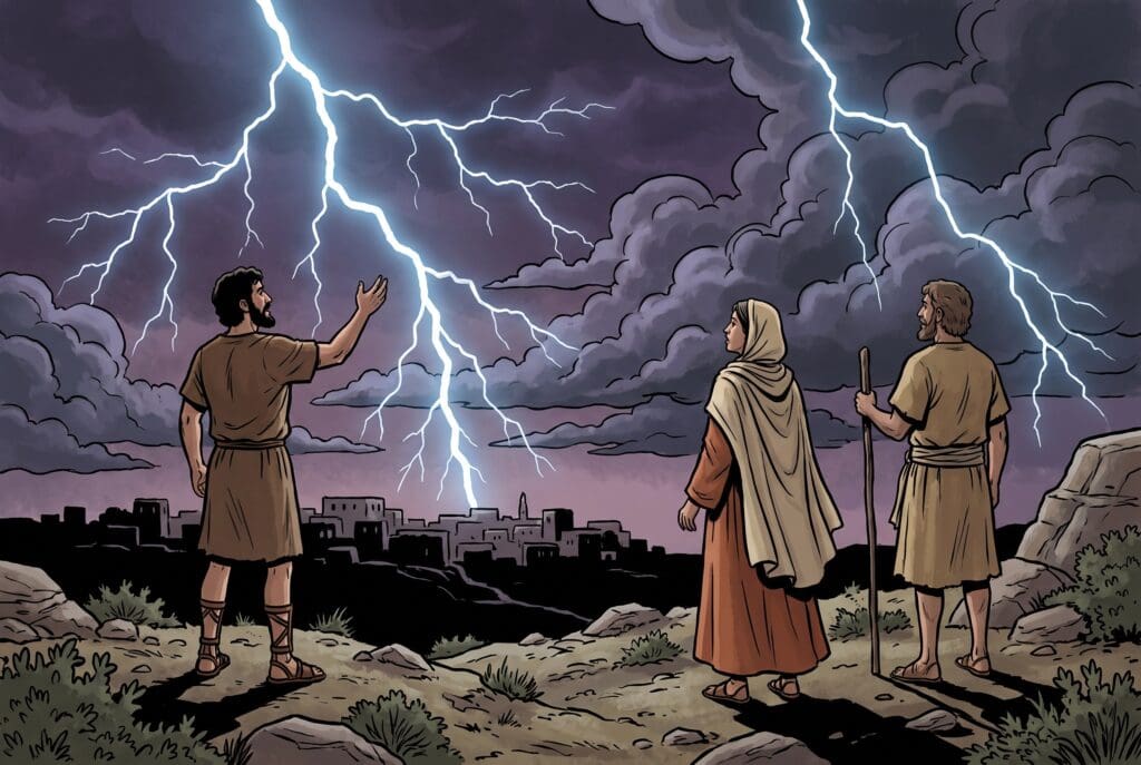 Comic book style illustration depicting a scene from Enoch chapter 59