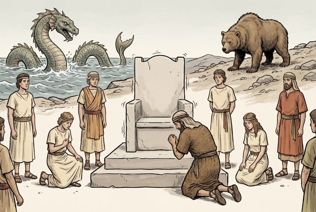 Comic book style illustration depicting a scene from Enoch chapter 60