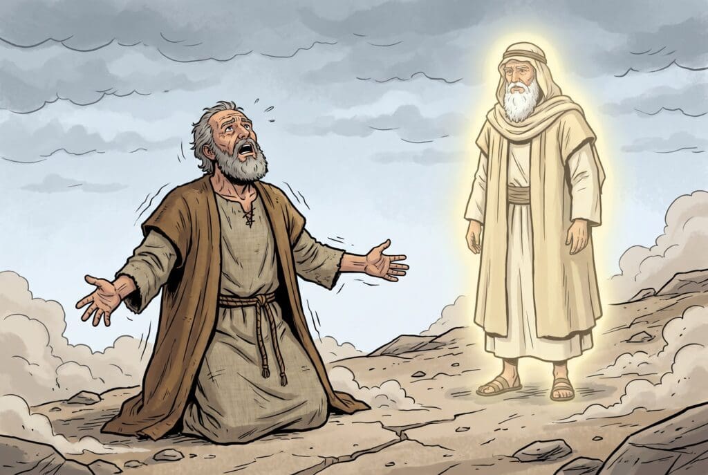 Comic book style illustration depicting a scene from Enoch chapter 65
