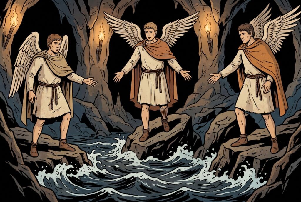 Comic book style illustration depicting a scene from Enoch chapter 66