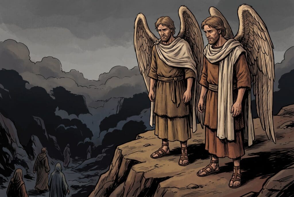 Comic book style illustration depicting a scene from Enoch chapter 68