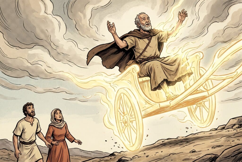 Comic book style illustration depicting a scene from Enoch chapter 70