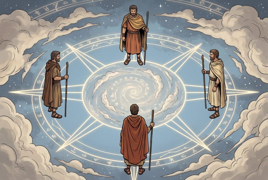 Comic book style illustration depicting a scene from Enoch chapter 75
