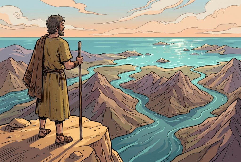Comic book style illustration depicting a scene from Enoch chapter 77